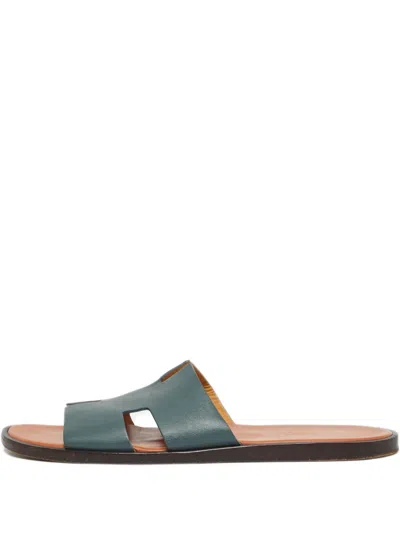 Pre-owned Hermes Izmir Leather Sandals In Blue