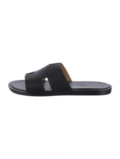 Pre-owned Hermes Izmir Leather Slides In Black