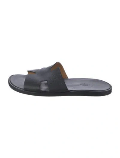 Pre-owned Hermes Izmir Leather Slides In Black