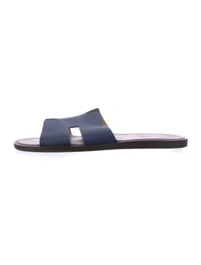 Pre-owned Hermes Izmir Leather Slides In Blue