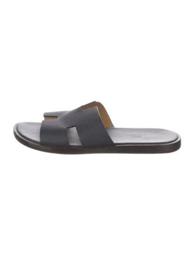 Pre-owned Hermes Izmir Leather Slides In Blue