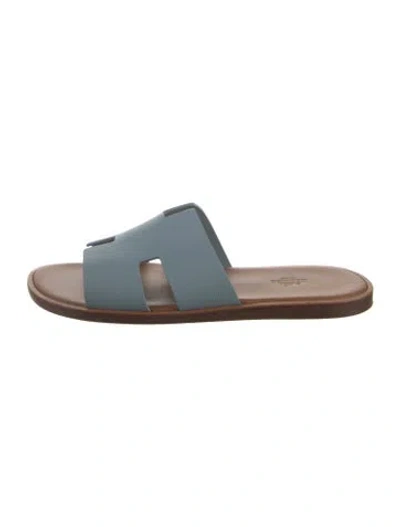 Pre-owned Hermes Izmir Leather Slides In Blue