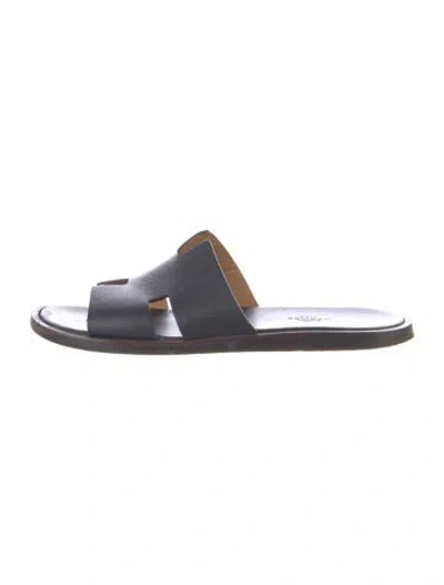 Pre-owned Hermes Izmir Leather Slides In Blue