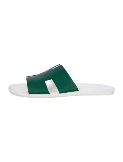 Pre-owned Hermes Izmir Leather Slides In Green