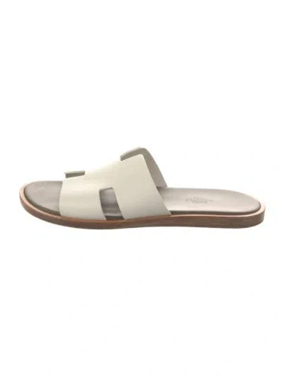Pre-owned Hermes Izmir Leather Slides In White