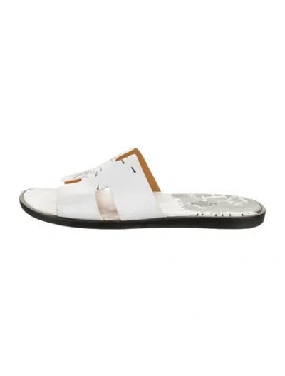 Pre-owned Hermes Izmir Leather Slides In White