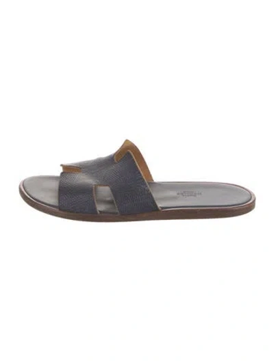 Pre-owned Hermes Izmir Lizard Slides In Blue
