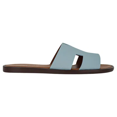 Pre-owned Hermes Izmir Sandal Vert D'eau/ Naturel Epsom Leather Men's Shoes 42 In Gray