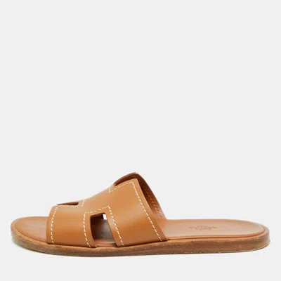 Pre-owned Hermes Hermès Izmir Size 41 Brown Leather Flat Slide