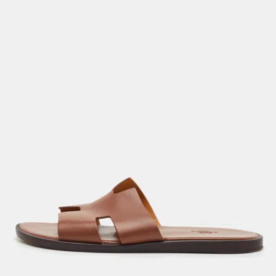 Pre-owned Hermes Hermès Izmir Size 42.5 Brown Leather Flat Sandals