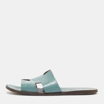 Pre-owned Hermes Izmir Size 43 Sky Blue Crocodile Leather Flat Slide