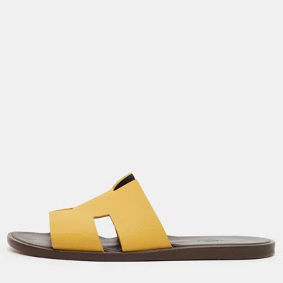 Pre-owned Hermes Izmir Size 43 Yellow Leather Flat Sandals