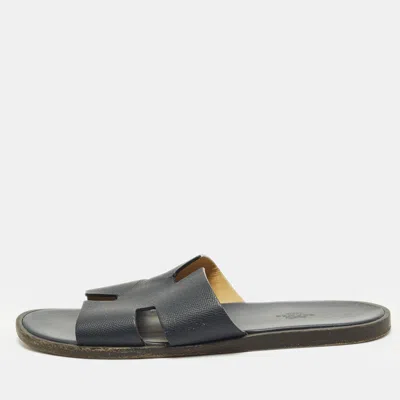 Pre-owned Hermes Hermès Izmir Size 43.5 Navy Blue Leather Flat Slide