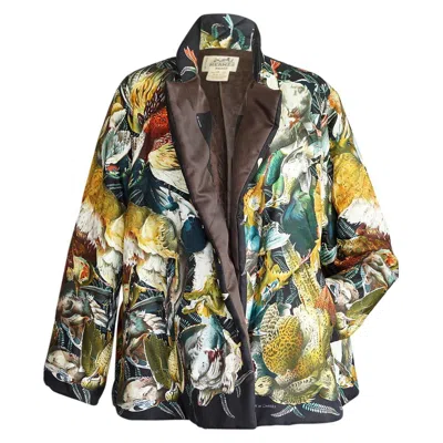 Pre-owned Hermes Jacket Gibiers Scarf Print Rare Vintage H De Linares 38 / 6 Mint In Brown