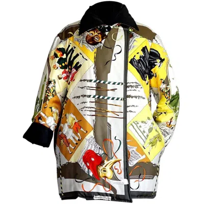 Pre-owned Hermes Jacket Le Carnavale De Venise Reversible Scarf Print 36 / Fits 4 To 6 In Sand