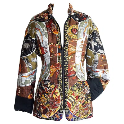 Pre-owned Hermes Jacket Les Mythologies Des Hommes Rouges Reversible Scarf Print Xs In Black