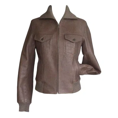 Pre-owned Hermes Jacket Taupe Bison Leather Bomber 38 / 4 In Brown