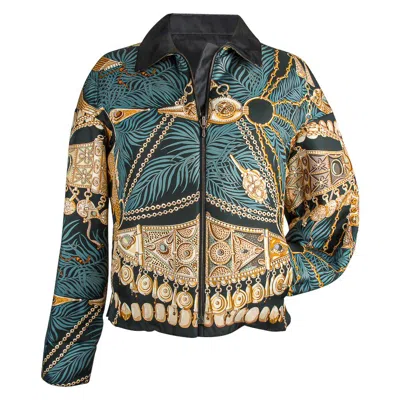 Pre-owned Hermes Jacket Terres Precieuses Scarf Print Reversible L In Black