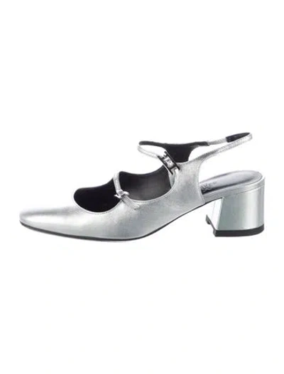 Pre-owned Hermes Jackie 50 Leather Pumps In Metallic/silver