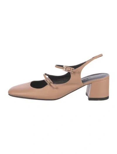 Pre-owned Hermes Jackie 50 Leather Slingback Pumps In Neutral