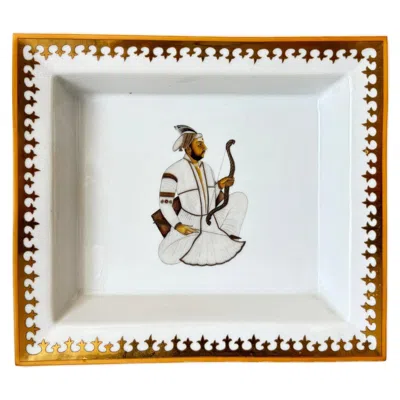 Pre-owned Hermes Jaipur Style Porcelain Vide-poche With Mughal Maharadjah Miniature Portrait In Sand