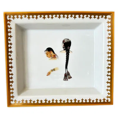 Pre-owned Hermes Jaipur Style Vide-poche French Porcelain, Gilt Decor, 1990 In Sand