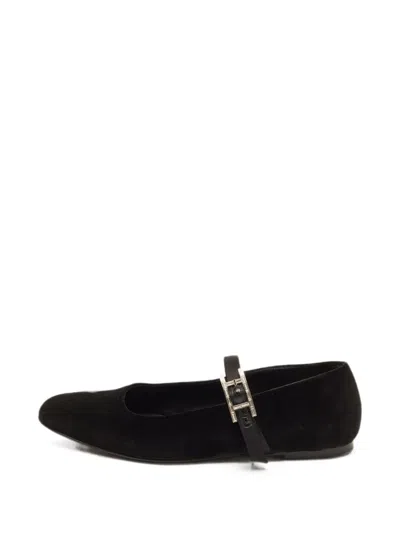 Pre-owned Hermes Jane Buckle-fastening Ballet Flats In Black