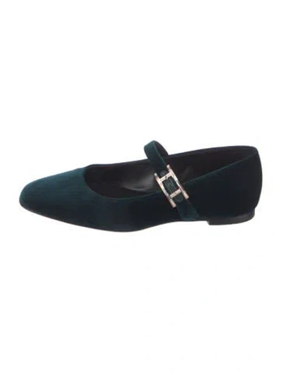 Pre-owned Hermes Jane H Logo Mary Jane Flats In Green