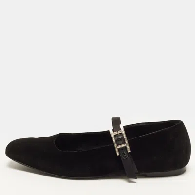 Pre-owned Hermes Jane Size 38 Black Velvet And Satin Ballet Flats
