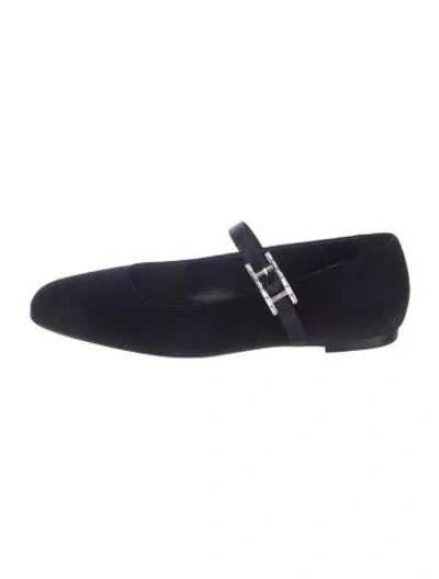Pre-owned Hermes Jane Velvet Mary Jane Flats In Blue