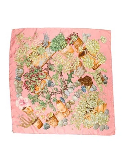 Pre-owned Hermes Jardin Secret Silk Scarf In Pink