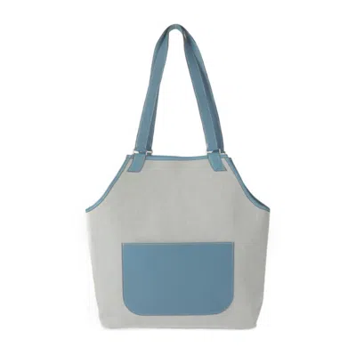 Pre-owned Hermes Jardinier Blue Jean Natural Toile H Taurillon Clemence Leather Handbag Shoulder Bag Tote Bag  In Blue Jean, Natural