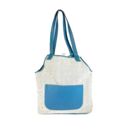 Pre-owned Hermes Jardinier Blue Leather Canvas Shoulder Bag Tote Bag ()