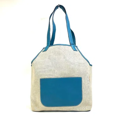 Pre-owned Hermes Jardinier Blue Natural Toile H Taurillon Clemence Leather Shoulder Bag Tote Bag ()