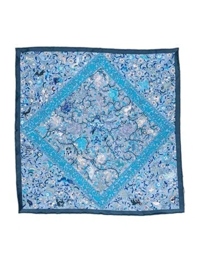 Pre-owned Hermes Jardins De Soie Silk Scarf In Blue