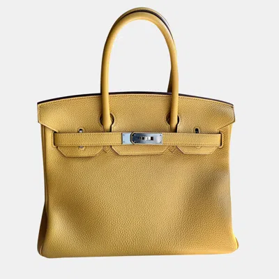 Pre-owned Hermes Jaune Amber Togo Leather Birkin 30 Handbag
