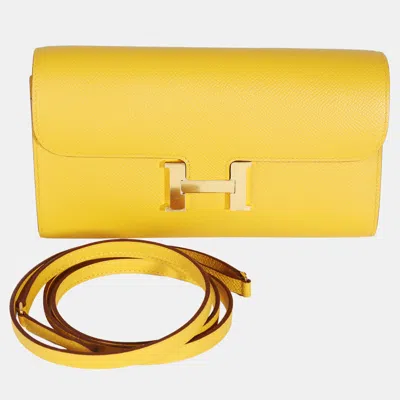 Pre-owned Hermes Jaune Ambre Epsom Constance Long Wallet To Go Ghw In Yellow