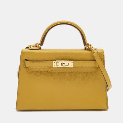 Pre-owned Hermes Hermès Jaune Ambre Epsom Leather Gold Finish Mini Kelly Ii Sellier 20 Bag In Yellow