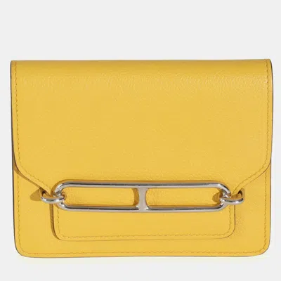 Pre-owned Hermes Jaune Ambre Evercolor Roulis Compact Wallet Phw In Yellow