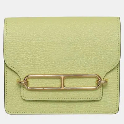 Pre-owned Hermes Jaune Bourgeon Chevre Roulis Slim Wallet In Green