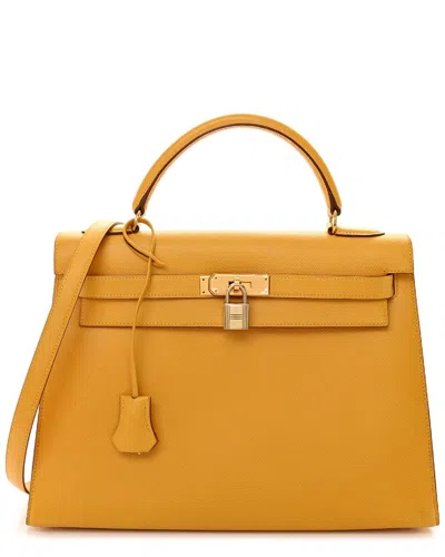 Pre-owned Hermes Hermès Jaune Courchevel Leather Kelly Sellier Ghw (authentic Pre-loved)