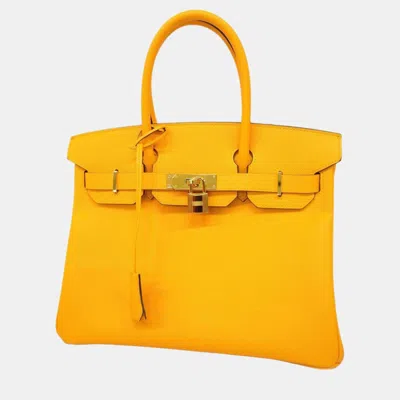 Pre-owned Hermes Jaune Doll Vaux Epson Birkin 30 D Engraved Ladies Handbag In Yellow