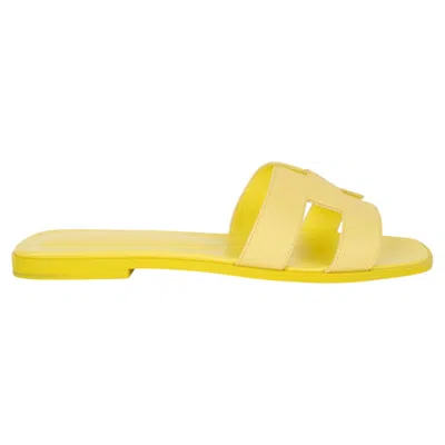 Pre-owned Hermes Jaune D'orge Yellow Leather Oran Slide Sandals Shoes 41