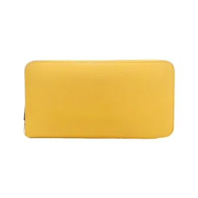 Pre-owned Hermes Jaune Epsom Leather Silk Long Wallet (bi-fold) () In Yellow