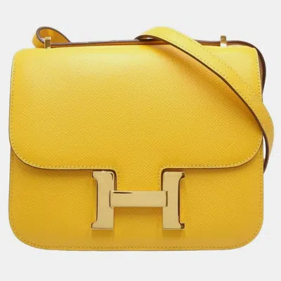 Pre-owned Hermes Jaune Vaux Epson Constance Bag In Yellow