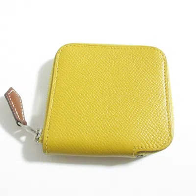 Pre-owned Hermes Jaune Yellow Epsom Leather Coin Purse/coin Case ()