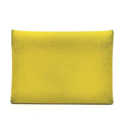 Pre-owned Hermes Jaune Yellow Epsom Leather Coin Purse/coin Case () In Jaune, Yellow