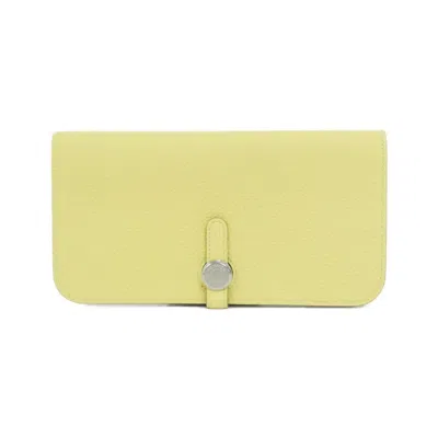 Pre-owned Hermes Jaune Yellow Togo Leather Long Wallet (bi-fold) () In Jaune, Yellow