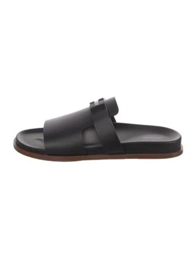 Pre-owned Hermes Jaures H Logo Slides In Black