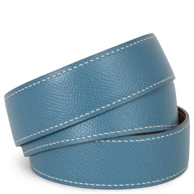 Pre-owned Hermes Jean & Naturelle Courchevel Leather 32mm Reversible Belt Strap 74 In Blue